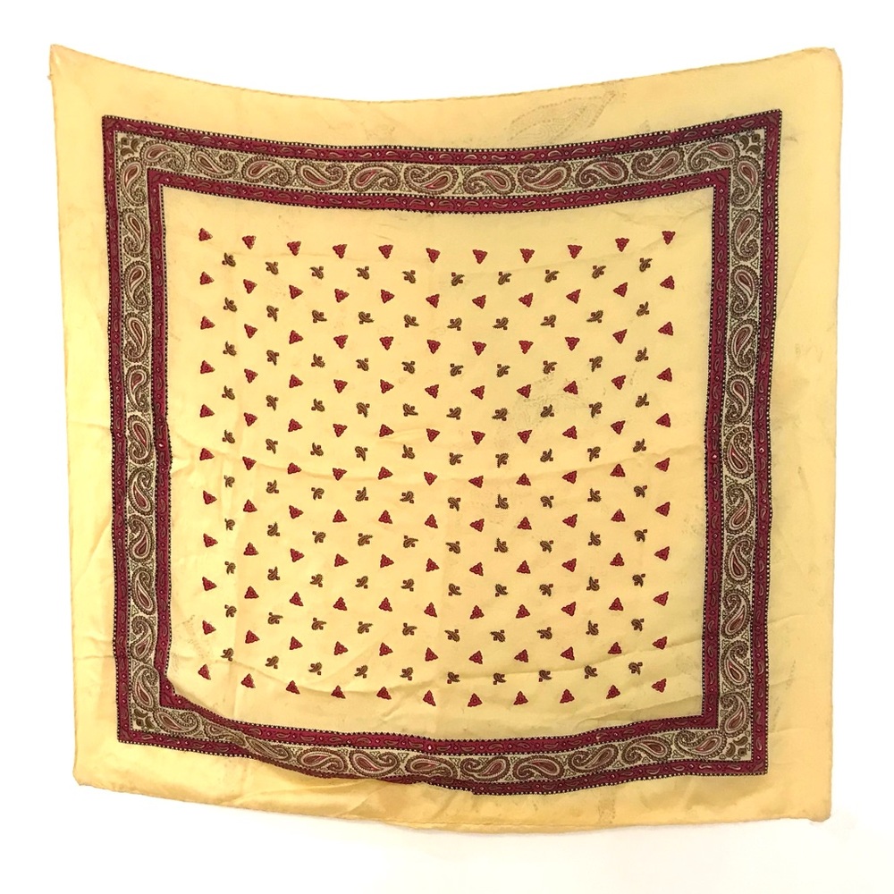 Yellow Scarf with Red Paisley Border 25 x 26”